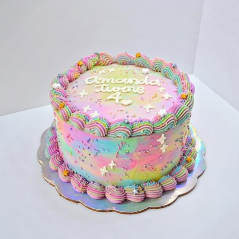 Vibrant Cakes Bright Colors, Round Rainbow Cake, Iridescent Birthday Cake, Pastel Birthday Cake, Pastel Rainbow Cake, Candyland Cake, Rainbow Unicorn Cake, Birthday Cake Decorating Ideas, Rainbow Birthday Cake