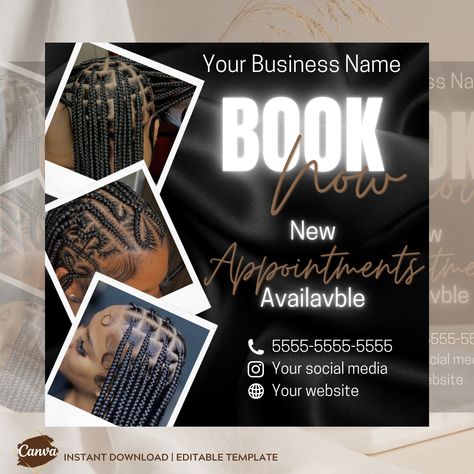 Neutral Editable Book Now Canva Flyer DIY Appointments Available Open Template Premade Hair Stich Braids Tribal braids Knotless Hair Brown https://etsy.me/45ponNx #brown #beige #editablecanva #booknowflyer #diyflyer Braids Knotless, Canva Flyer, Hair Flyer, Spa Business, Business Flyers, Appointments Available, Online Graphic Design, Braid Designs, Graphic Design Tools