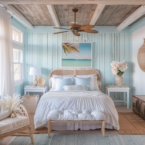 Small Beach House Interior, Costal Bedroom, Coastal Bedroom Ideas, Bedroom Workspace, Beachy Room, Coastal Room, Kids Bedroom Inspiration, Coastal Bedrooms, Beach Bedroom