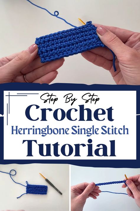 Herringbone Single Crochet Stitch Pattern & Tutorial Herringbone Single Crochet Stitch, Single Crochet Stitch Tutorial, Herringbone Single Crochet, Herringbone Stitch Tutorial, Crochet Seed Stitch, Crochet Stitch Pattern, Reverse Single Crochet, Crochet Stitch Tutorial, Foundation Single Crochet