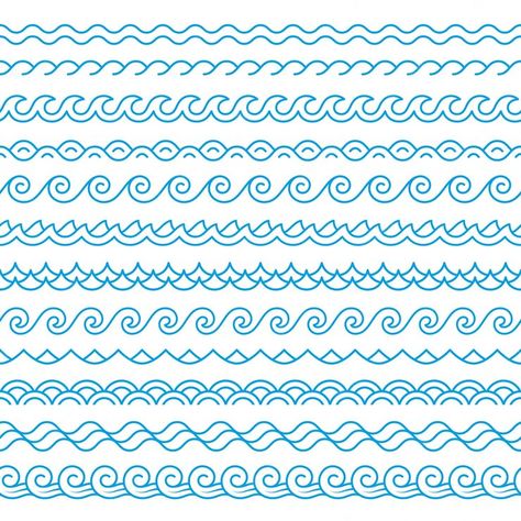 Waves Embroidery Pattern, Wave Doodle Simple, Waves Doodle Simple, Water Border Design, Water Drawing Simple, Wave Letters, Water Pattern Design, Ocean Border, Eco Friendly Logo Design