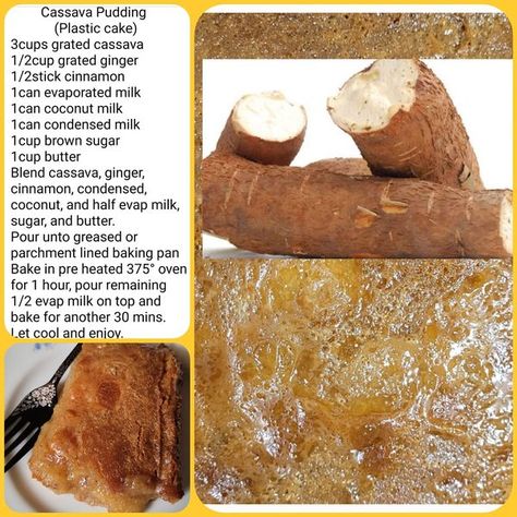 The Belizean Plate (SM) | Cassava Pudding/Plastic Cake  | Facebook Cassava Pudding, Cassava Cake, Canned Coconut Milk, Evaporated Milk, Condensed Milk, Baking Pans, Coconut Milk, Brown Sugar, Cinnamon