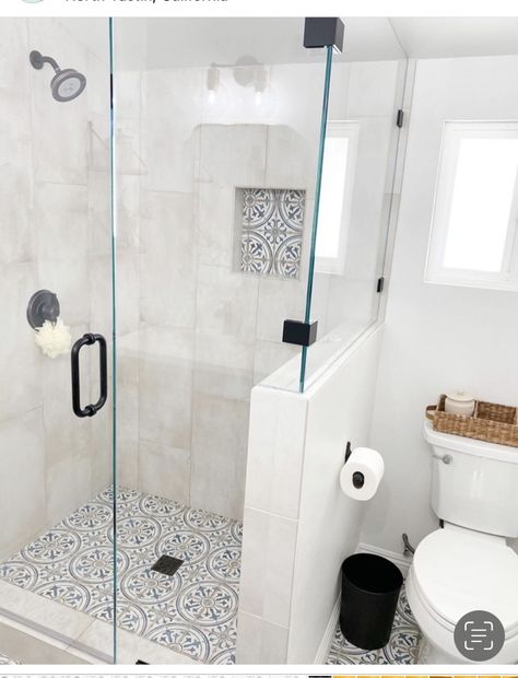 Shower With Half Wall And Glass Door, Half Wall Shower, Glass Shower Wall, Teen Bathrooms, Small Shower Remodel, Small Shower, Glass Shower Doors Frameless, Primary Bath, Tiny Bathrooms