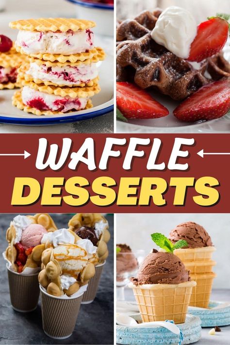 Desert Waffles, Waffle Bowl Desserts, Waffle Dessert Ideas, Waffle Cookies Recipe, Waffle Desserts, Food Truck Recipes, Waffle Cakes, Waffle Sundae, Waffle Dessert