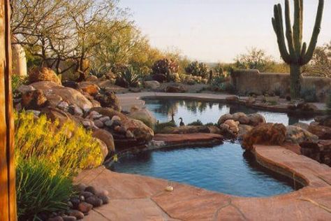 Image via Houzz.com Pool Design Style: Desert Southwest Landscaping, Desert Pool, Desert Landscaping Backyard, Arizona Pools, Arizona Landscaping, Stone Backyard, Pools Ideas, Desert Backyard, Solar Pool Cover