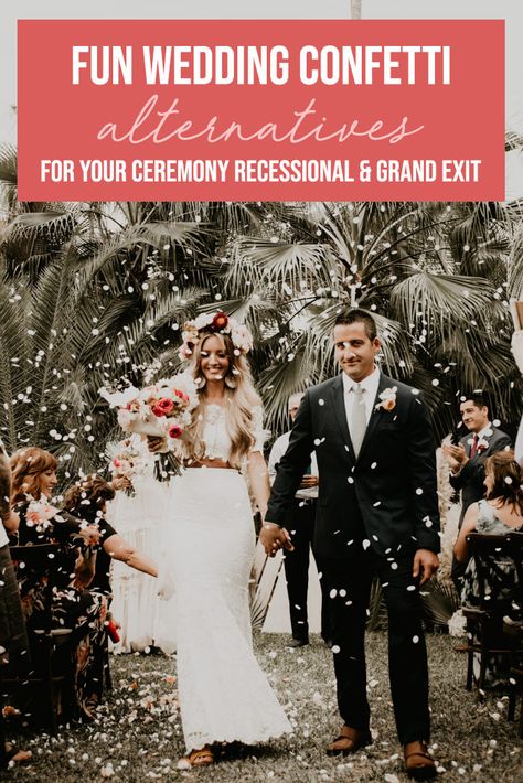 Fun Wedding Confetti Alternatives for Your Ceremony Recessional and Grand Exit | Image by Lago Photo Confetti For Wedding Exit, Wedding Confetti Alternatives, Confetti Alternatives Wedding, Wedding Recessional Ideas, Streamer Exit Wedding, Wedding Ceremony Exit Ideas, Wedding Confetti Pictures, Wedding Grand Exit Ideas, Ceremony Exit Ideas