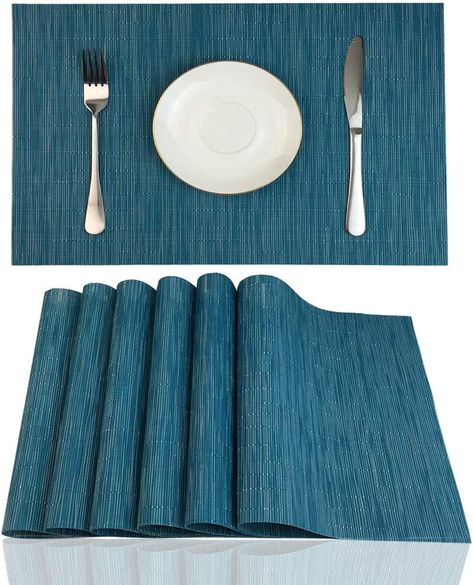 Amazon.com: Red-A Placemats Set of 6 for Dining Table Heat-Resistant Washable Place Mats Woven Vinyl Kitchen Table Mats Easy to Clean,Blue : Home & Kitchen Dining Table Wooden, Dark Wood Table, Affordable Rugs, White Dining Table, Family Table, Metal Dining Chairs, Square Tablecloth, Square Dining Tables, Oval Table Dining