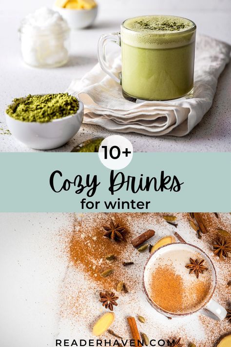 From chai tea lattes to homemade hot chocolate recipes, these cozy drinks for winter will warm you right up! #cozy #latte #hotcocoa #hotchocolate #drinkrecipes Hot Tea Recipes Winter, Winter Cafe Drinks, Cozy Winter Drinks, Winter Latte Recipes, Hygge Drinks, Hot Drink Ideas, Warm Drinks For Winter, Winter Drink Ideas, Winter Coffee Drinks