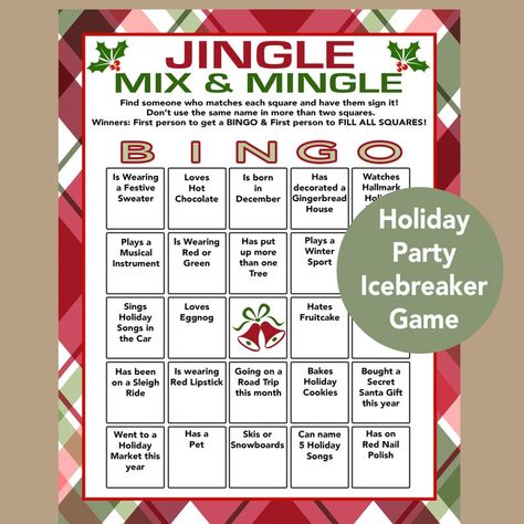 Mixer Games, Icebreaker Bingo, Mingle Bingo, Christmas Song Trivia, Human Bingo, Find The Guest Game, Holiday Eggnog, Holiday Bingo, Christmas Trivia Games