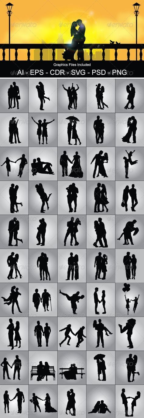 Couple Embracing Silhouette, Couple Pose Romantic, Silhouette Poses, Pose Chart, Couples Silhouette, Romantic Poses, Couples Pose, Dancing Couple, Silhouette People