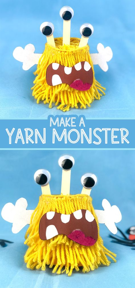 Yarn Monsters Craft, Yarn Crafts Halloween, Diy Backdrop Ideas, Crafternoon Ideas, Yarn Monsters, Easy Paper Crafts For Kids, Pencil Topper Crafts, Ideas For Parties, Storytime Ideas