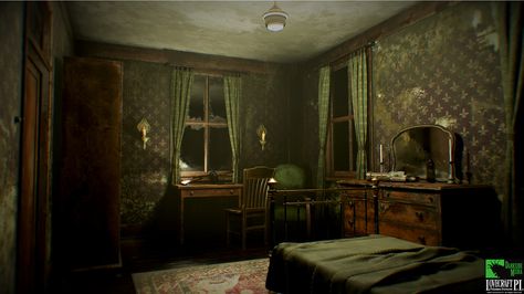 ArtStation - Gillman Hotel, Room 313, Bernhard van der Horst Old Hotel Room Aesthetic, Concept Art Bedroom, Old Hotel Room, Inn Interior, Horror Bedroom, Horror Room, Interior Hotel, Motel Room, Hotel Plan