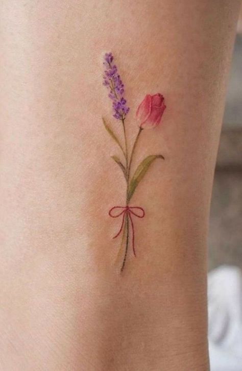 Tulip Tattoo, Lavender Tattoo, Petite Tattoos, Tasteful Tattoos, Geniale Tattoos, Small Hand Tattoos, Classy Tattoos, Discreet Tattoos, Subtle Tattoos