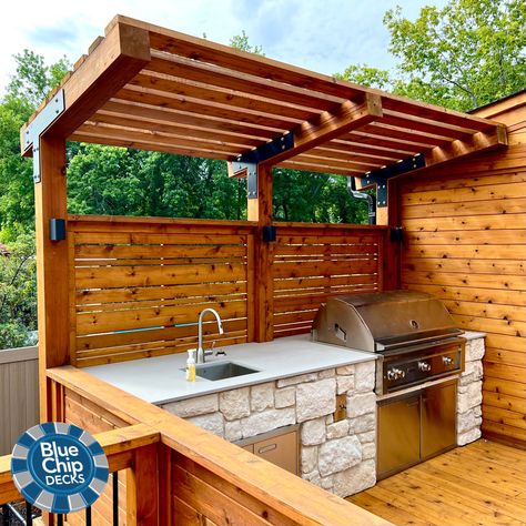 Deck Barbecue Ideas, Outdoor Deck Bbq Area, Deck With Barbeque Area, Covered Barbecue Areas Outdoor, Outdoor Covered Bbq Area, Bbq Spot Backyard, Bbq Shade Ideas, Deck With Bbq Area, Bbq Overhang