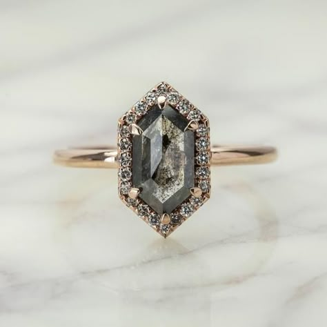 Hexagon Halo, Hexagon Engagement Ring, Hexagonal Ring, Black Wedding Rings, Black Diamond Engagement, Wedding Rings Halo, Black Diamond Ring Engagement, Art Deco Engagement, Dream Engagement Rings