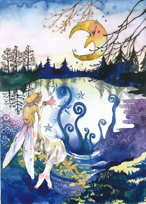 Fairy Watercolor Painting, Watercolor Faeries, Fairy Watercolour Painting, Watercolor Art Fairycore, Famous Fairy Painting, Fairy Aesthetic, Fairytale Art, Human Art, Ethereal Art