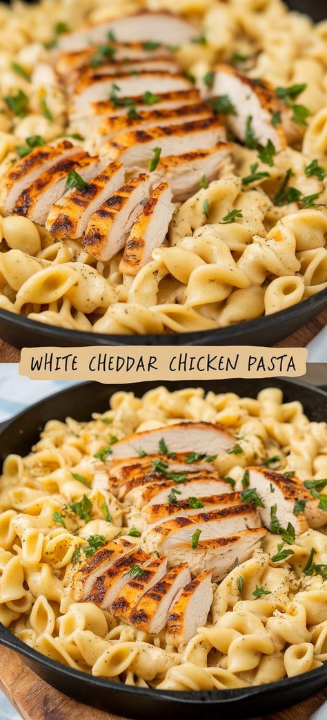 One-Pot Wonder! Enjoy a hassle-free dinner with this One-Pot White Cheddar Chicken Pasta! Minimal cleanup and maximum flavor make this dish a winner. Perfect for busy nights when you want something delicious without the fuss! White Cheddar Chicken Pasta Recipe, Cheesy White Sauce Pasta, White Chicken Pasta, White Cheddar Chicken Pasta, White Cheddar Pasta, Cheddar Chicken Pasta, Cheddar Pasta, White Sauce Pasta, Cheddar Chicken