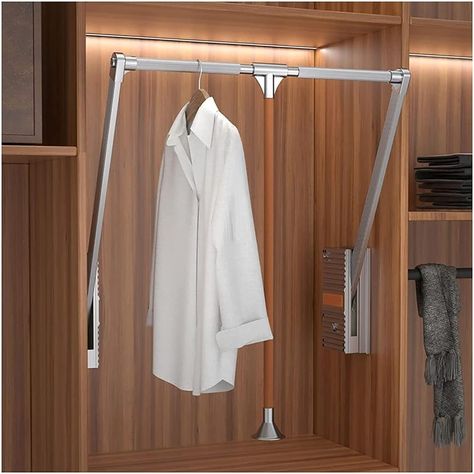 Amazon.com: Liftable Clothes Hanger Dormitory Clothes Closet Hardware Pull-Down Clothes Rail, Clothing Finishing Rack, Adjustable Pull Down Wardrobe Rail Lift for Save Space of Your Closet (Size : 51-66cm) : Home & Kitchen Retractable Clothes Hanger, Pull Down Hanging Rail, Clothes Rail Ideas, Closet Racks, Closet Redo, Wardrobe Rail, Closet Hardware, Utility Closet, Closet Hangers