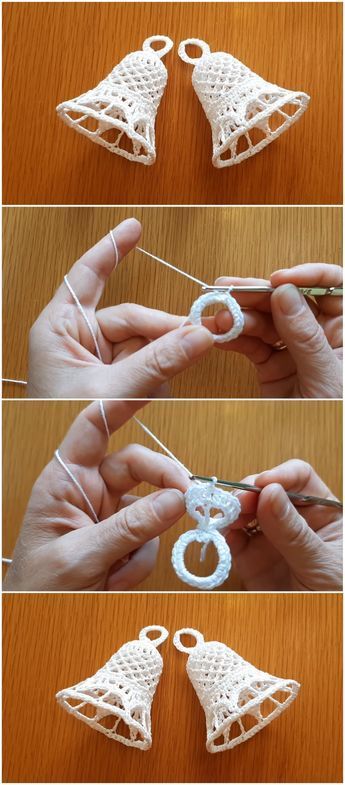 Crochet Bell Ornament Free Pattern, Crochet Bell Pattern, Crochet Bells Pattern Free, Crochet Christmas Bells Pattern Free, Bell Crochet Pattern, Christmas Bells Craft, Crochet Tutorial Step By Step, Crochet Christmas Snowflakes, Crochet Bell