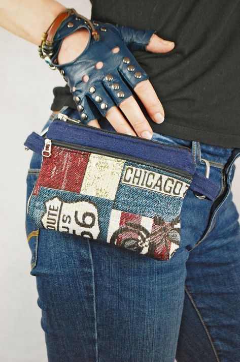 Hip Purse, Belt Wallet, Custom Baggers, Money Purse, Jean Purse, Blue Jeans Crafts, Denim Purse, Handmade Belts, Waist Pouch