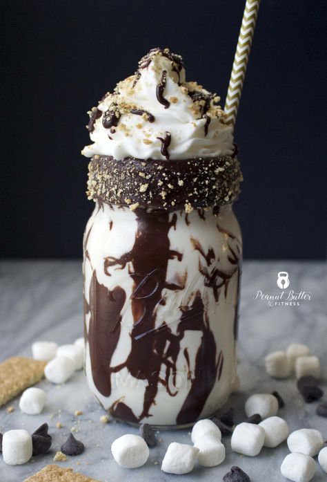 Happy Friday! Want a decadent way to get your protein in today?  I’ve got you covered!  S’mores... Continue Reading Pancakes Protein, Protein Shake Recipe, Protein Donuts, Protein Powder Shakes, Chocolate Ganache Recipe, Protein Dinner, Ganache Recipe, Protein Muffins, Protein Shake Recipes