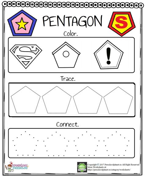 Let's practice pentagon today with little ones. Kids will easily recognize pentagon shape with this worksheet. They will also practice to draw the shape. You can freely use this pentagon worksheet in your classroom or home for educational purposes. This pentagon worksheet is in pdf format and printable. Trapezoid Worksheet Preschool, Pentagon Shape Activities For Preschool, Pentagon Worksheet Preschool, Pentagon Crafts Preschool, Circle Worksheet, Shapes Worksheet Kindergarten, Triangle Worksheet, 1 Worksheet, Preschool Craft