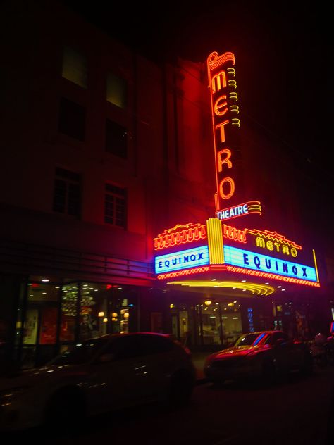 Neon Lights, Retro-Esque Movie Theater Retro Movie Theater, Movie Theater Asethic, Retro Theatre Aesthetic, Retro Movie Theater Aesthetic, Movie Theater Asthetic Picture, Old Movie Theater Aesthetic, Neon Movie Theater, Movie Theater Aesthetic, Old Movie Theater Signs