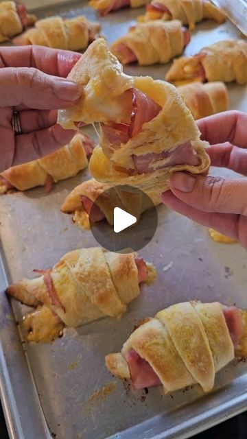 Megan | Bourne Southern on Instagram: "These are great fresh out of the oven, but they would also go well in a packed lunch the next day!  They would also be great on a sandwich tray at a party!!  🧀Ham & Cheese Crescent Roll Ups🧀  Ingredients: - 2 (8 pk) crescent rolls - deli ham - sliced Colby Jack cheese - 1/2 stick butter, melted (I used a whole stick, but it was too much!) - 2 tbsp yellow mustard (dijon is great, too!) - 1.5 tsp garlic powder - 1 tbsp brown sugar  Directions: 1. Lay out crescent rolls on a sprayed baking sheet. 2. Place ham and cheese on top. 3. Melt butter and mix other sauce ingredients together, then brush a little bit on top of each sandwich. 4.  Roll up each sandwich and spread evenly on the tray.  Top with a little more of the remaining sauce. 5. Bake at 375° f Crescent Roll Ham And Cheese Roll Ups, Ham And Cheese Crescent Rolls, Crescent Roll Ups, Recipes Using Crescent Rolls, Ham And Cheese Roll Ups, Rolled Sandwiches, Sandwich Tray, Cheese Crescent Rolls, Crescent Recipes