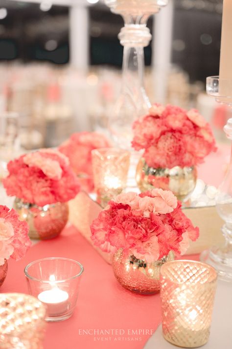 Coral And Gold Wedding, Trendy Wedding Themes, Coral Centerpieces, Coral Wedding Decorations, Coral Wedding Themes, Coral Wedding Colors, Gold Lights, Coral Wedding, Living Coral