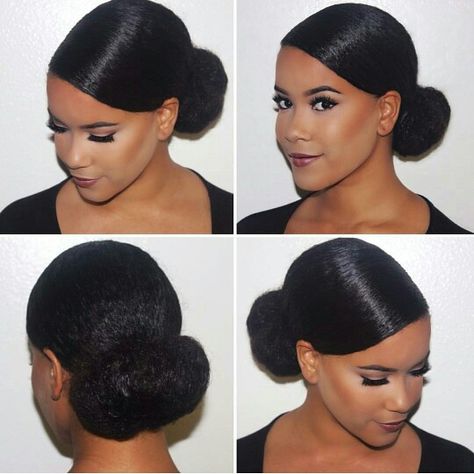 Sleek Low Bun @ahfro_baang Updo Cabello Natural, Messy Bun For Short Hair, Black Hair Bun, Side Bun Hairstyles, Hairstyles For Black Hair, Natural Hair Bun Styles, Low Bun Hairstyles, Short Hair Bun, American Hairstyles