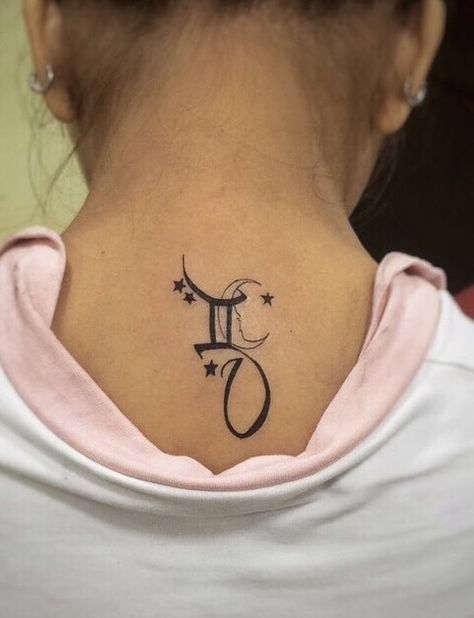 Gemini Tattoo Neck, Gemini Neck Tattoo, Gemini Animal Tattoo, Small Gemini Tattoo For Women, Gemini Tattoo For Women, Tattoo Gemini, Couple Wrist Tattoos, Letter Tattoos, Gemini Zodiac Tattoos