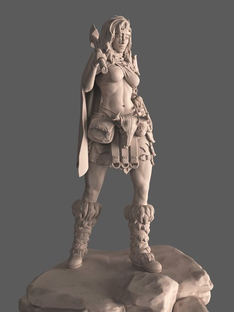 Woman Warrior, Anatomy Sculpture, Fantasy Figurine, Fantasy Figures, Fantasy Miniatures, Miniature Figures, Character Modeling, Figurative Sculpture, 3d Characters