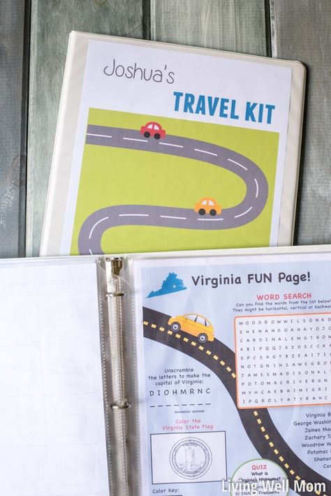 How to make an easy DIY kids travel binder with a fun selection of free printable road trip games and activities to keep children busy for hours! #roadtrip #travel #kidsactivities Kid Travel Kit, Printable Road Trip Games, Diy Recipe Binder, Camping Activity, Travel Binder, Trip Hacks, Printable Road, Kids Travel Activities, Trip Games