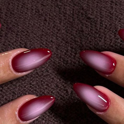 Almond Nails February 2024, Cherry Red Aura Nails, Aura Nails Burgundy, Nails 2024 February, Red Wine Almond Nails, Red And Blue Aura Nails, Dark Purple Aura Nails, Maroon Aura Nails, Nails For February 2024