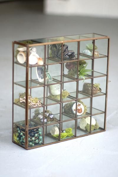 … Mineral Collection Display, Glass Display Cabinets, Trinket Display, Glass Display Box, Jewelry Storage Diy, Decorative Shelving, Crystal Room, Jewelry Display Box, Glass Cabinets Display