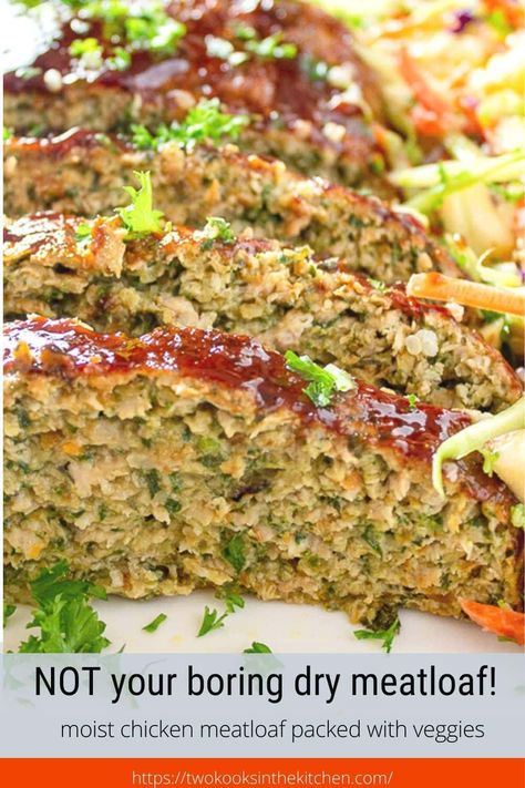 Rest assured, this chicken meatloaf recipe with vegetables is NOT dry and boring. It's soft, super moist and tasty with lots of hidden nutrition thanks to the onions, carrots and spinach. Your family will love this one. Meatloaf With Vegetables, Ground Chicken Meatloaf, Chicken Meatloaf Recipe, Basic Mashed Potatoes, Carrots And Spinach, Recipe With Vegetables, Mashed Potato Pancakes, Chicken Meatloaf, Beef Meatloaf