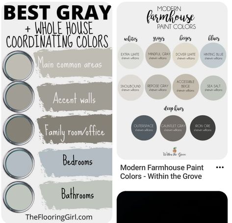 Behr Coordinating Paint Colors, Sea Salt Sherwin Williams Coordinating Colors, Agreeable Gray Color Scheme Living Rooms, Repose Gray Coordinating Colors, Iron Ore Coordinating Colors, Agreeable Grey Color Scheme, Green Bedroom Modern, House Color Schemes Interior, Paint Combos