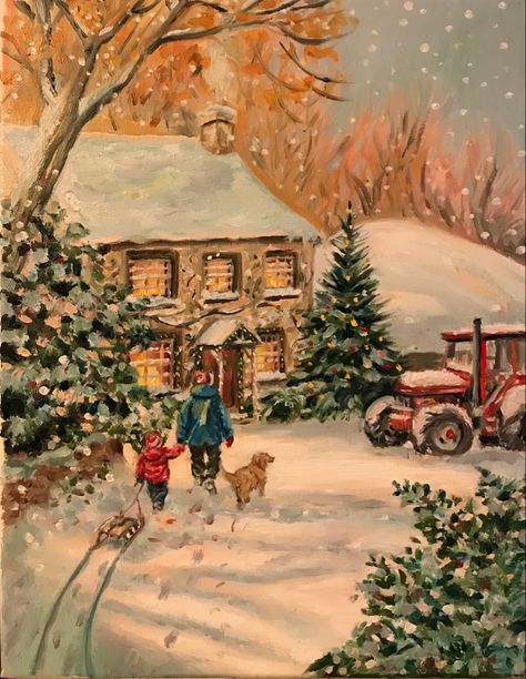 Cozy Christmas Artwork, Old Christmas Illustration, Cozy Christmas Painting, Old Christmas Paintings, Christmas Painting Aesthetic, Christmas Vintage Photos, Victorian Christmas Aesthetic, Diy Christmas Photos, 1800s Christmas