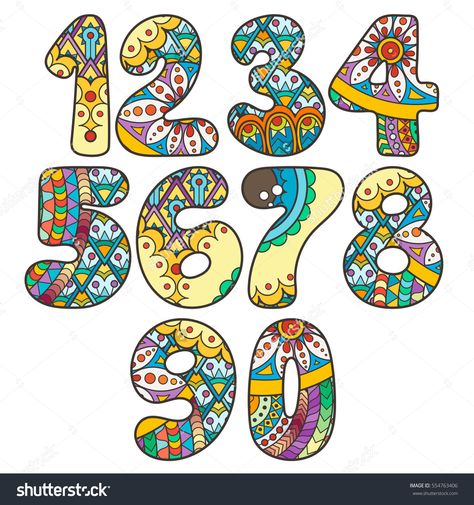 Doodle Art Numbers, Numbers Design Art, Doodle Numbers, Slow Drawing, Whimsical Lettering, School Layouts, Bujo Fonts, Scrapbook School, Carnival Crafts