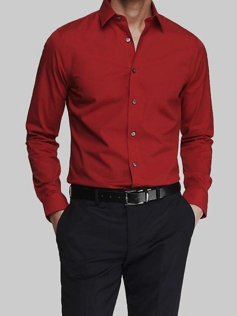 Red Formal Wear Men, Red Button Up Shirt Outfit Men Formal, Red Formal Outfit Men, Red Outfit Casual, Mens Red Dress Shirt, Men Graduation Outfit, Prom Outfits For Guys, Formal Dress For Men, Red Shirt Men