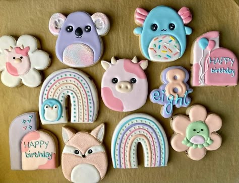 Squishmellow Cookies, Squishmallow Cookies Decorated, Squishmallows Cookies, Squishmallow Cookies, Squishmallows Birthday Party, Squishmallow Birthday Party, Squishmallow Party, Ballet Cakes, Valentine Sugar Cookies