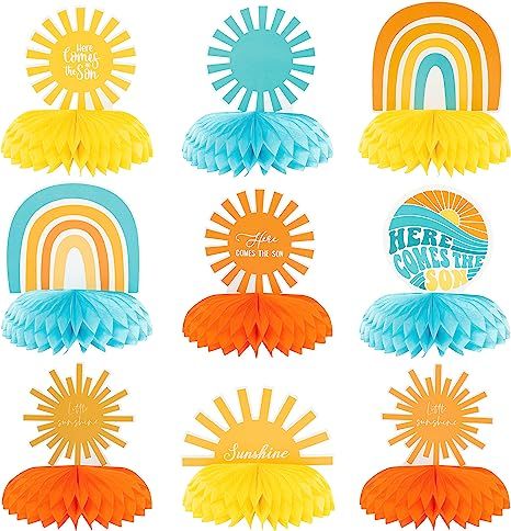 Amazon.com: G1ngtar 9Pcs Here Comes the Son Honeycomb Centerpieces Table Topper Retro Hippie Bohemian Rainbow Muted Sun Table Decor First Trip Around the Sun Birthday Party Baby Shower Decoration for Baby Boys : Toys & Games Sun Table Decor, Here Comes The Son Centerpieces, Sun Birthday Party, Centerpieces Table, Here Comes The Son, Sun Birthday, Sprinkle Shower, First Trip Around The Sun, Sunshine Baby Showers