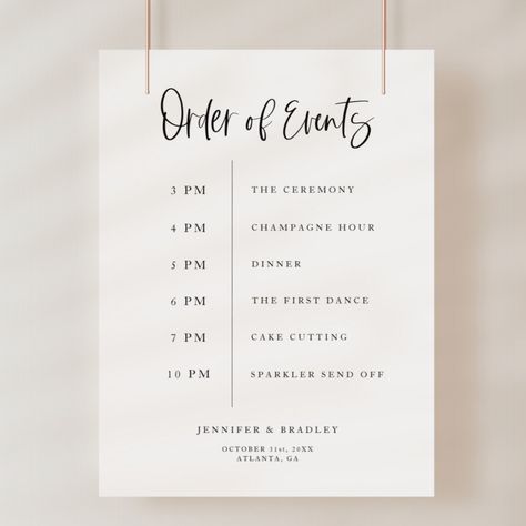 Order of events wedding sign