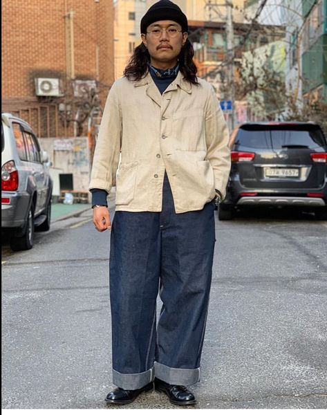 Fisherman Jacket Outfit, Japanese Jeans Outfit, Men Workwear Outfit, Japan Americana Style, Japanese City Boy Style, Amekaji Mens Fashion, Japanese Americana Fashion, Japanese Americana Fashion Men, Japanese Workwear Vintage