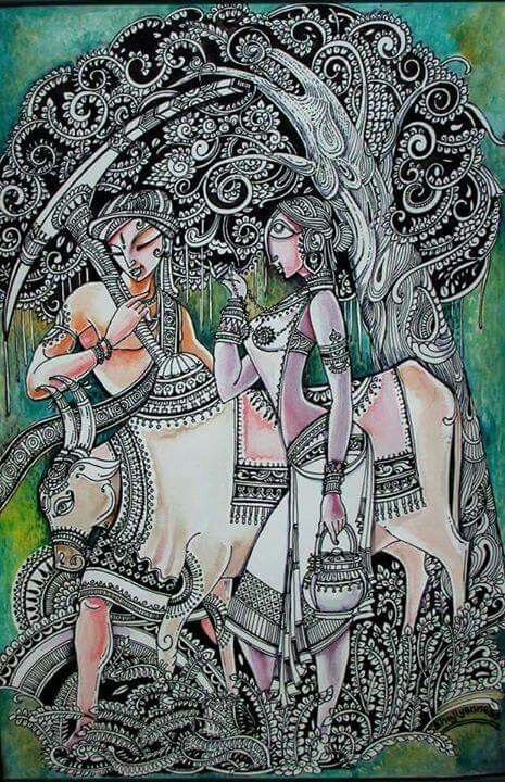 Paintings Art Ideas, Trendy Wall Collage, Collage Paintings, Kalamkari Painting, Indian Painting, Madhubani Art, Indian Folk Art, Art Painting Gallery, Madhubani Painting