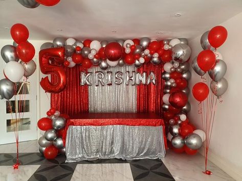 Red And Silver Party Theme, Red And Silver Birthday Decorations, Red And Silver Party, Red Theme Birthday Party Decor, Red Birthday Decorations, Red Themed Birthday Party, Baby Boy Birthday Decoration, 25th Anniversary Decorations, Farewell Decorations