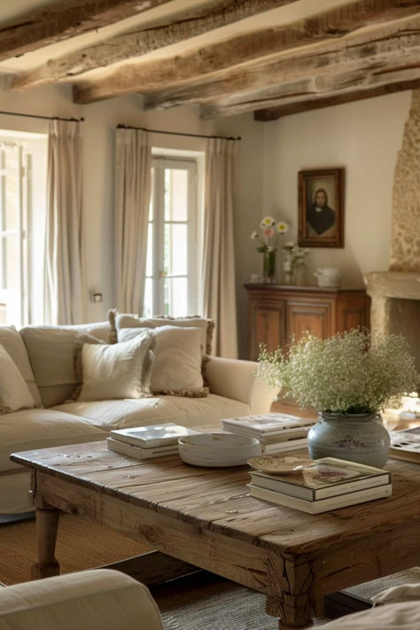 36 French Country Living Room Ideas That Capture Rustic Charm French Country Design Living Room, Interior Design French Classic, French Country Family Room Ideas, French Country Side Aesthetic, Provence Living Room, French Room Aesthetic, French Cottage Interiors, French Vintage Living Room, Rustic French Country Living Room