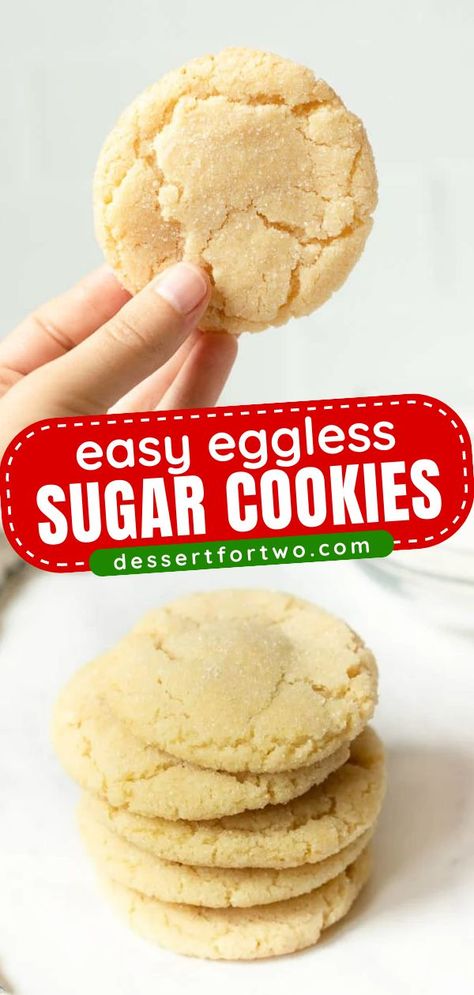 Satisfy your sweet treat craving with these egg-free Christmas cookies! Even the kids can help you make a small batch of these Eggless Sugar Cookies. So the next time you're out of eggs, try this holiday baking recipe! Eggless Easy Desserts, Egg Free Gluten Free Cookies, Sugar Cookie Without Egg, Sugar Cookie No Egg, Egg Free Cookies Christmas, Eggless Christmas Cookies Recipes, Easy Cookies No Egg, Easy Baking Recipes Without Eggs, Egg Substitute In Baking Cookies