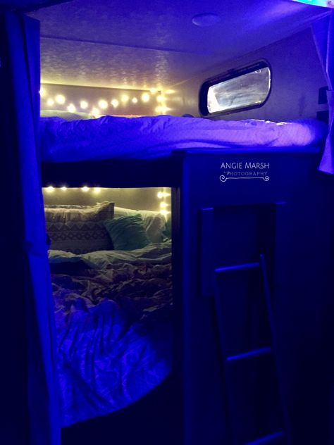 Bunk Bed Led Lighting Ideas, Trailer Bedroom, Rv Bunkhouse, Led Lights Bunk Bed, Bunk Beds Decor Ideas, Room Ideas Led Lights, Bunk Bed Decorating Ideas, Rv Led Lights, Bunk Bed Decor