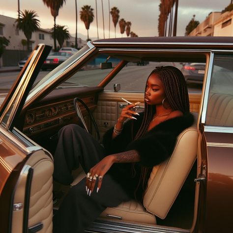 Nyc Street Photos, Outside Car Pictures, Car Photoshoot Black Woman, Music Photoshoot Ideas, Outside Photoshoot Ideas, 2000s Photoshoot Ideas, 80s Photoshoot, Aesthetic Cinematography, Classic Car Photoshoot